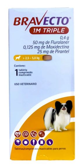 Bravecto 1M TRIPLE para Perros – Tableta Masticable de 1 Mes MSD