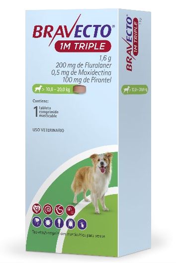 Bravecto 1M TRIPLE para Perros – Tableta Masticable de 1 Mes MSD
