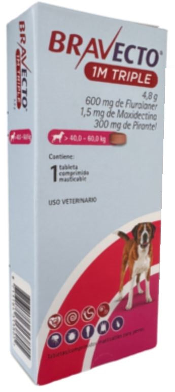 Bravecto 1M TRIPLE para Perros – Tableta Masticable de 1 Mes MSD
