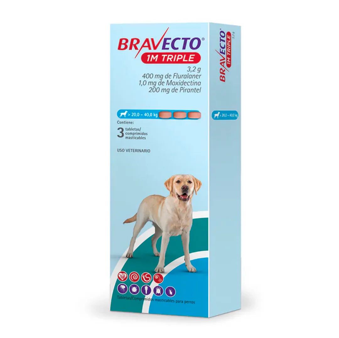 Bravecto 1M TRIPLE para Perros – 3 Tabletas Masticables  MSD