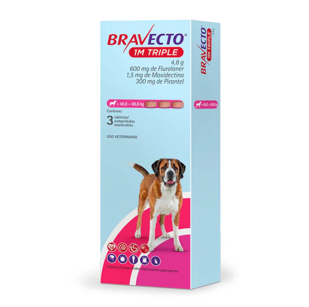 Bravecto 1M TRIPLE para Perros – 3 Tabletas Masticables  MSD
