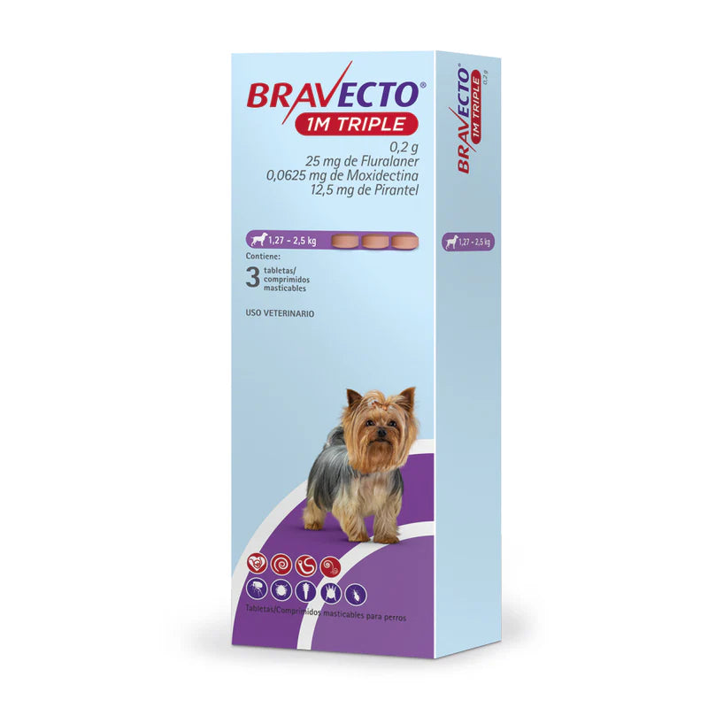 Bravecto 1M TRIPLE para Perros – 3 Tabletas Masticables  MSD