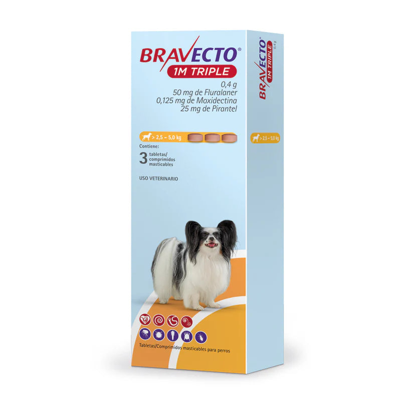 Bravecto 1M TRIPLE para Perros – 3 Tabletas Masticables  MSD