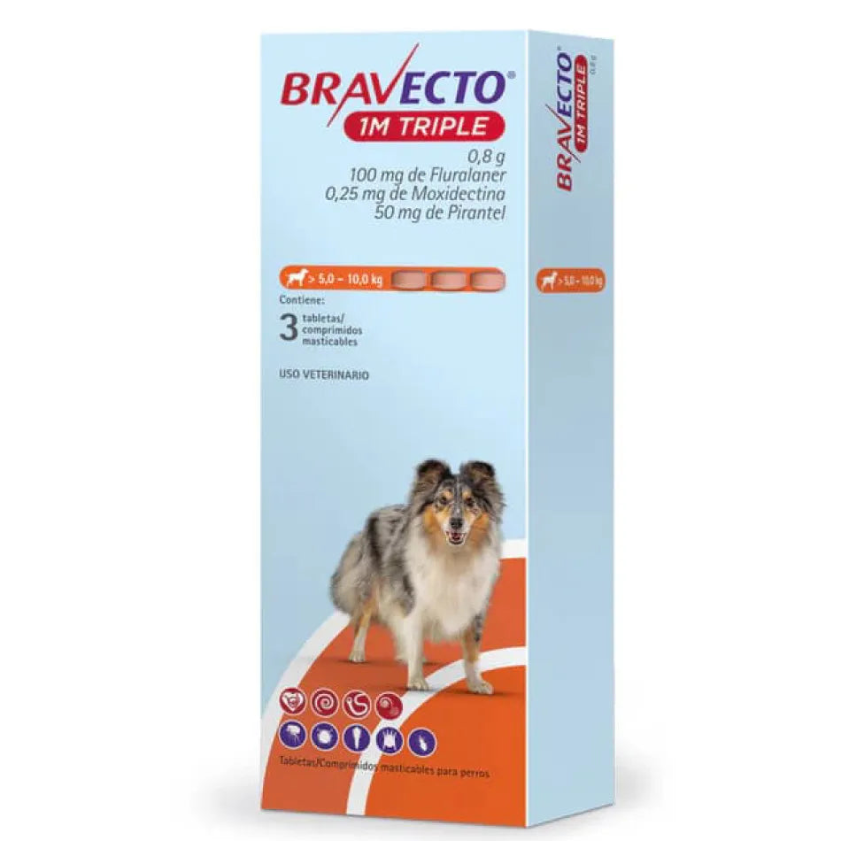 Bravecto 1M TRIPLE para Perros – 3 Tabletas Masticables  MSD