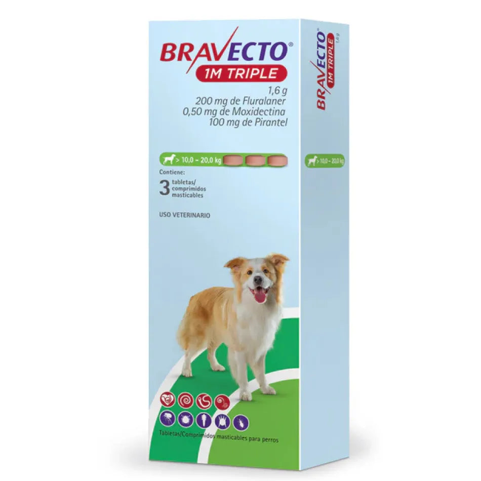 Bravecto 1M TRIPLE para Perros – 3 Tabletas Masticables  MSD