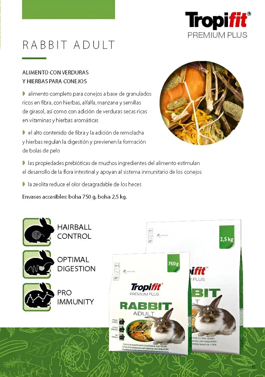 ALIMENTO TROPIFIT PREMIUM PLUS RABBIT ADULT 750g