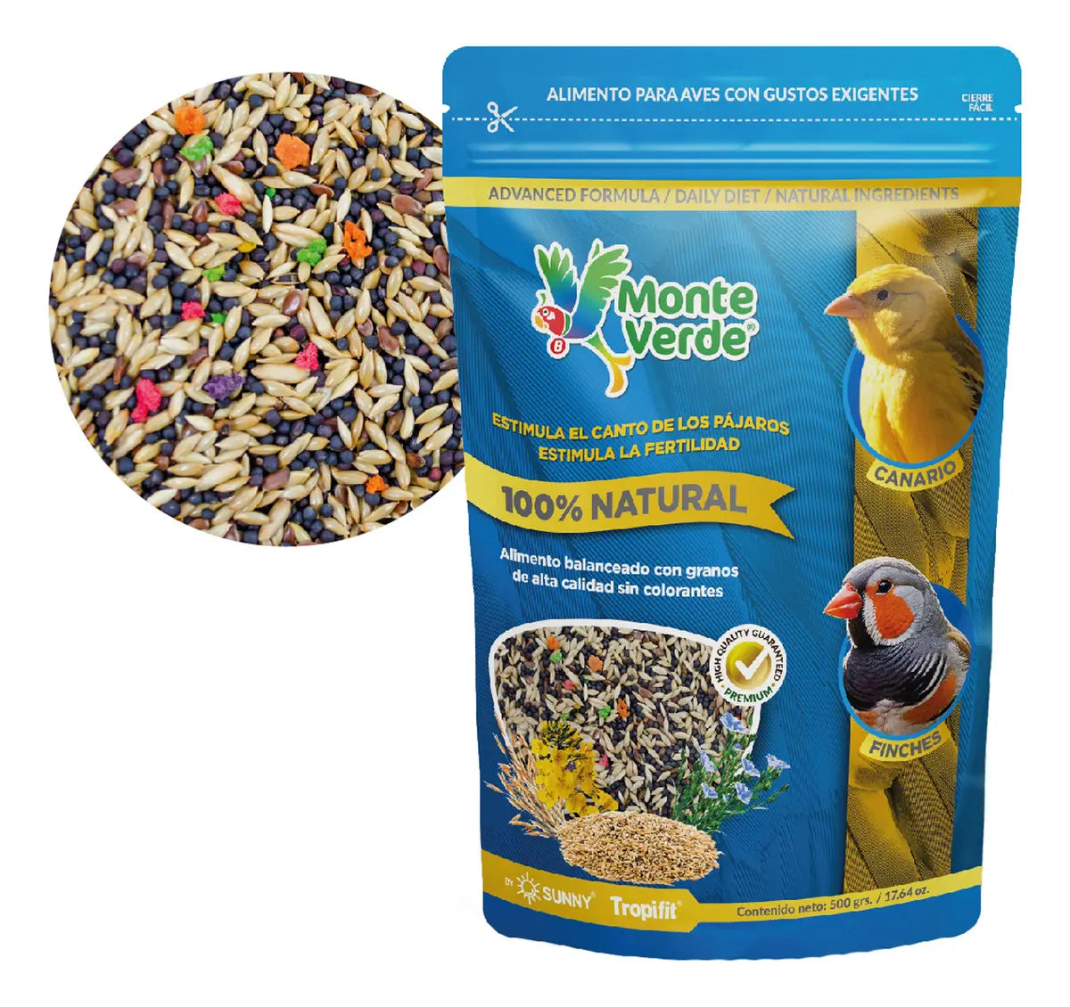 ALIMENTO IMPORTADO MONTE VERDE PARA CANARIOS FINCHES Y EXOTICOS 500g (by SUNNY-TROPIFIT)