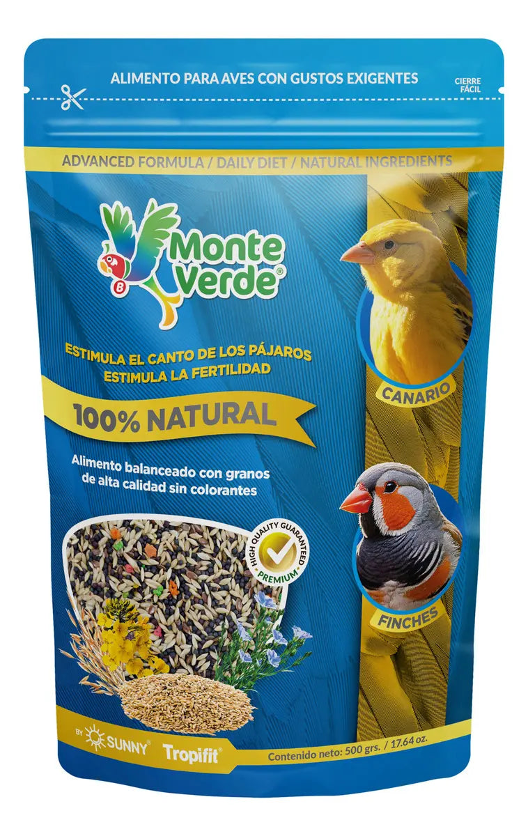 ALIMENTO IMPORTADO MONTE VERDE PARA CANARIOS FINCHES Y EXOTICOS 500g (by SUNNY-TROPIFIT)