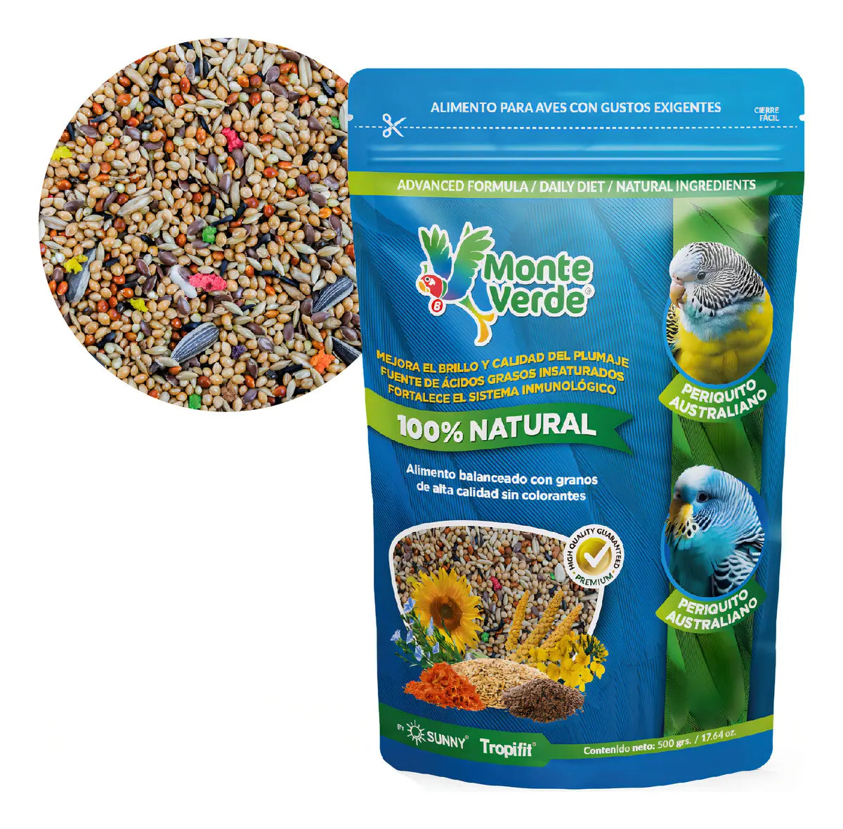 ALIMENTO IMPORTADO MONTE VERDE PARA PERIQUITOS AUSTRALIANOS 500g (by SUNNY-TROPIFIT)