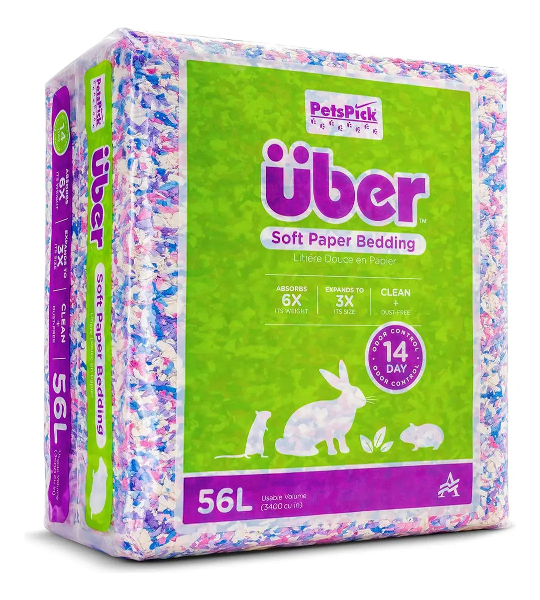 Sustrato De Papel Super Absorbente | Hámster Jerbo Ratón | Viruta Antiolores | 56 Litros | Color Confetti