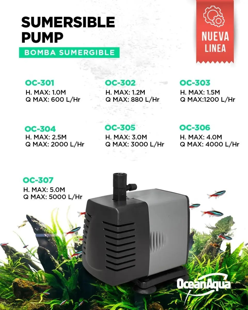 Bomba Sumergible Para Acuario Ocean Aqua OC-307 5000l/h