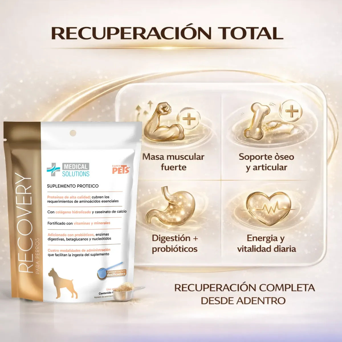 Recovery Proteína Para Perro Con Colágeno Y Probióticos Suplemento