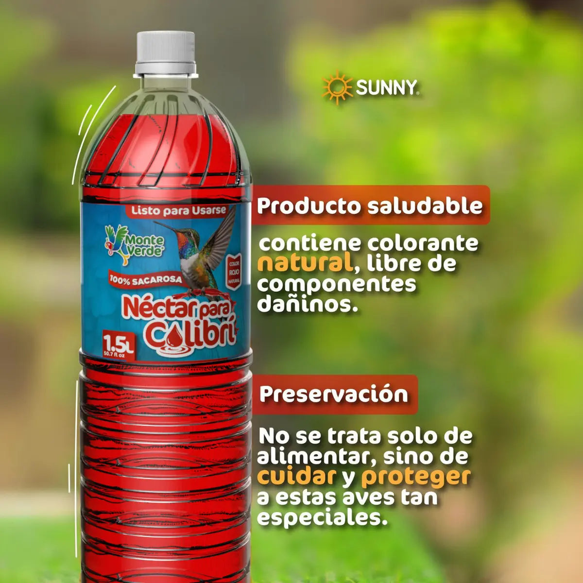Nectar Liquido Para Colibris 1.5 L Alimento Colibri Natural