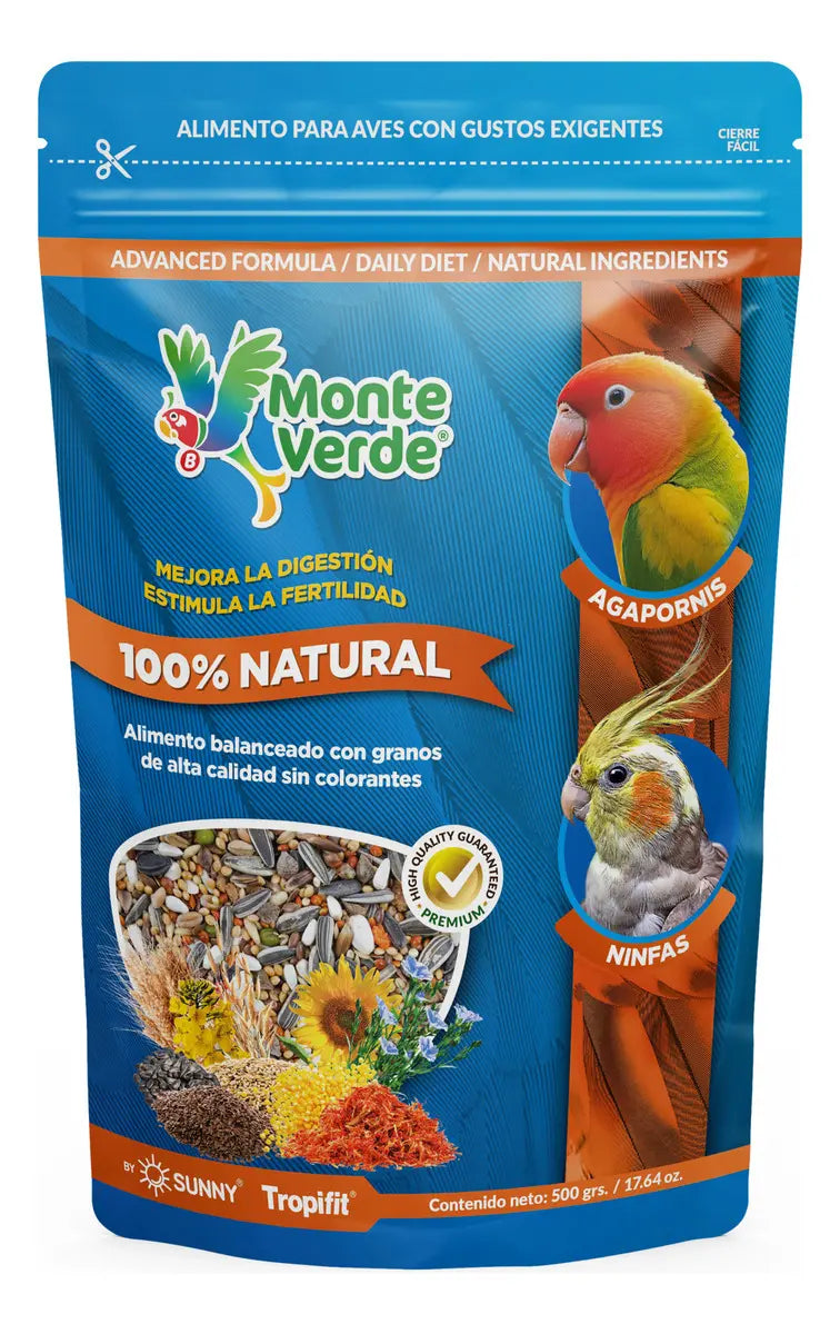 ALIMENTO IMPORTADO MONTE VERDE PARA NINFAS Y AGAPORNIS 500g (by SUNNY-TROPIFIT)