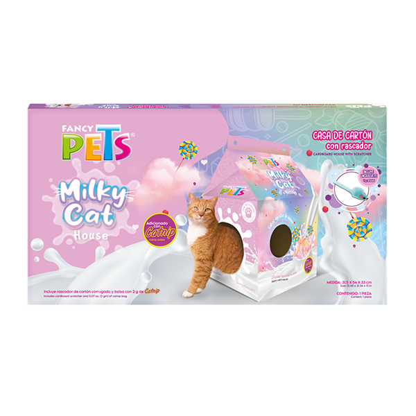 CASA DE CARTON CON RASCADOR P/GATO ALGODON DE AZUCAR