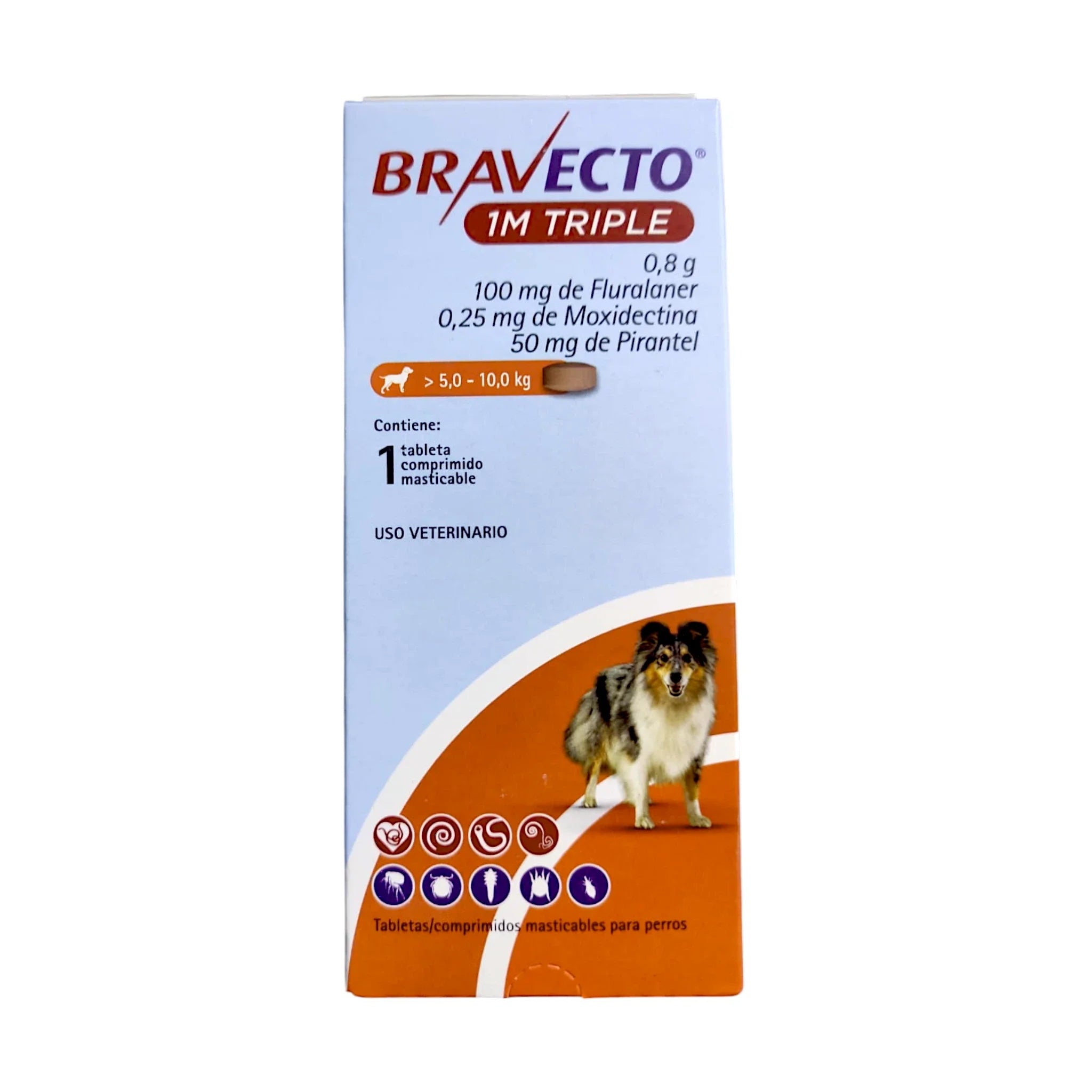 Bravecto 1M TRIPLE para Perros – Tableta Masticable de 1 Mes MSD